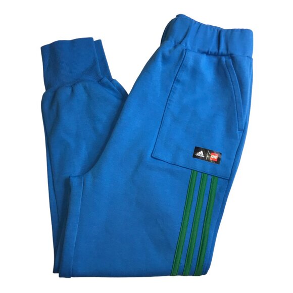 ADIDAS x Classic LEGO Sweatpants.Blue with Green Vertical Stripes Sz US Boys L